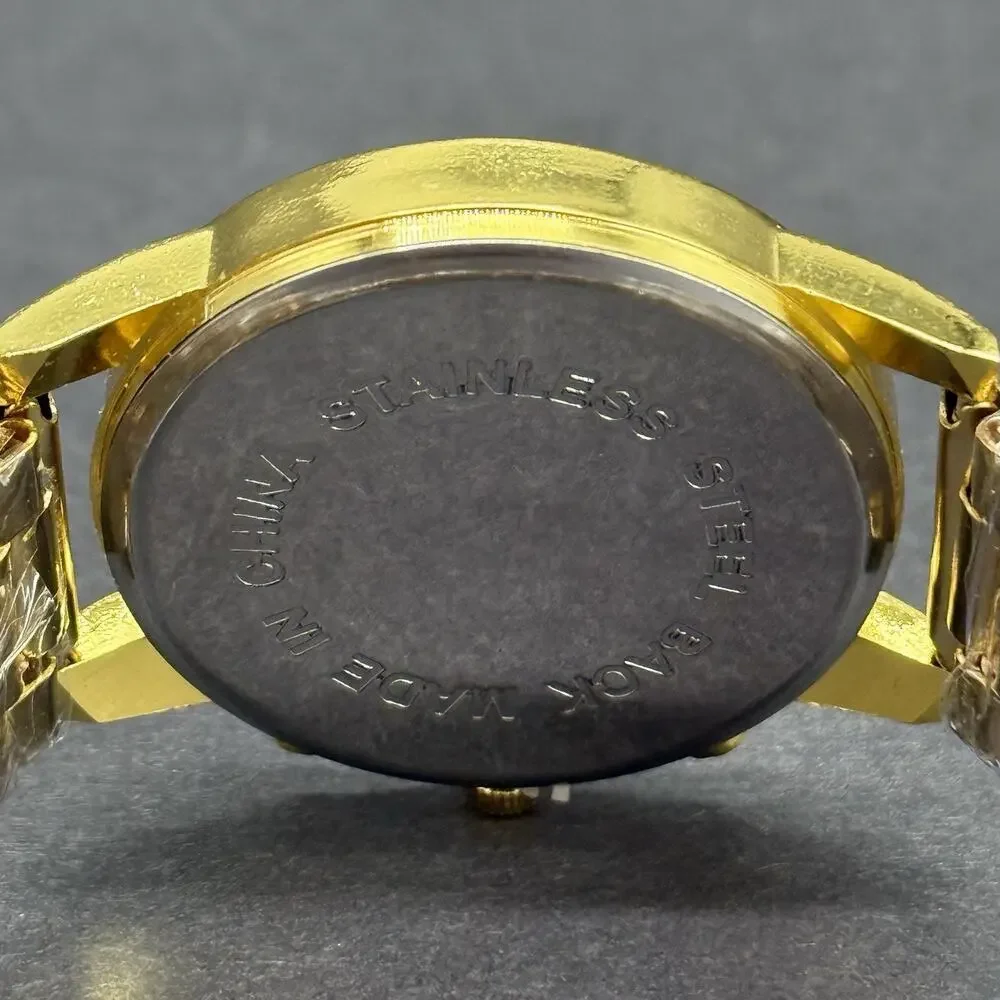 Geneva Women's Gold Tone Watch Rhinestone Crystal Bezel Faux Chronograph NEW